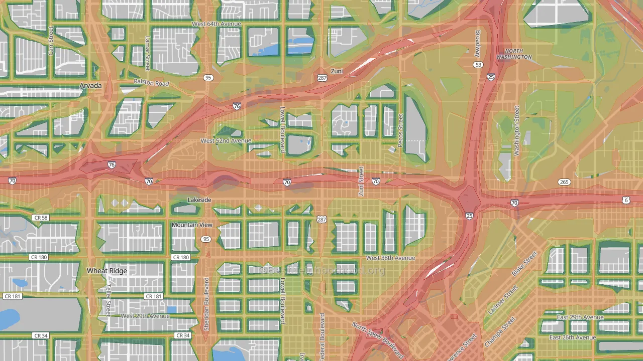 Northwestern Denver, Denver, CO Map of Noise Levels in Northwestern Denver