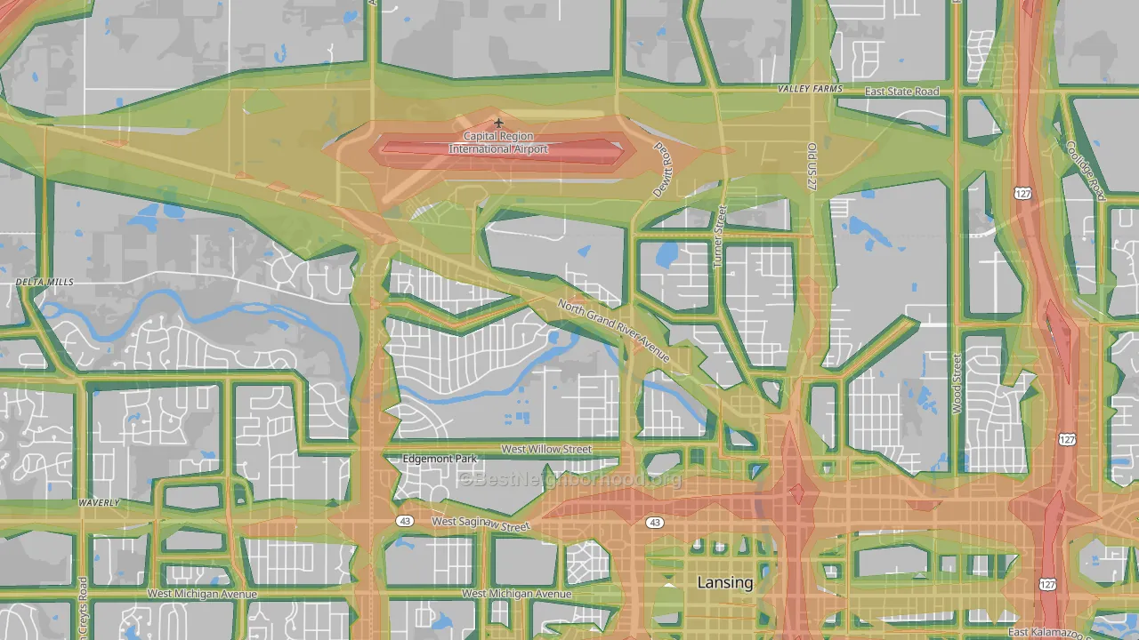 Northwestside, Lansing, MI Map of Noise Levels in Northwestside