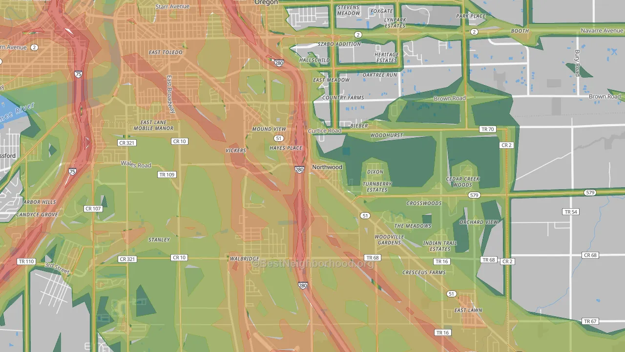 Northwood, OH Map of Noise Levels in Northwood