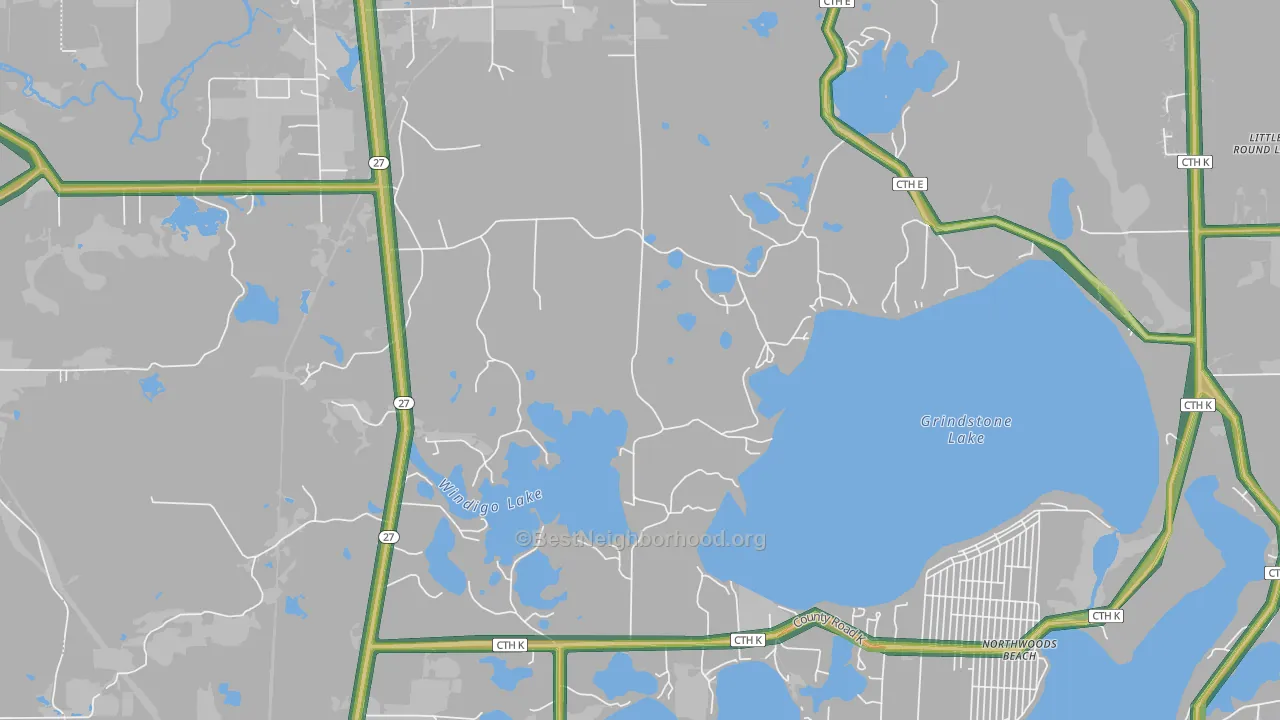 Northwoods Beach, WI Map of Noise Levels in Northwoods Beach
