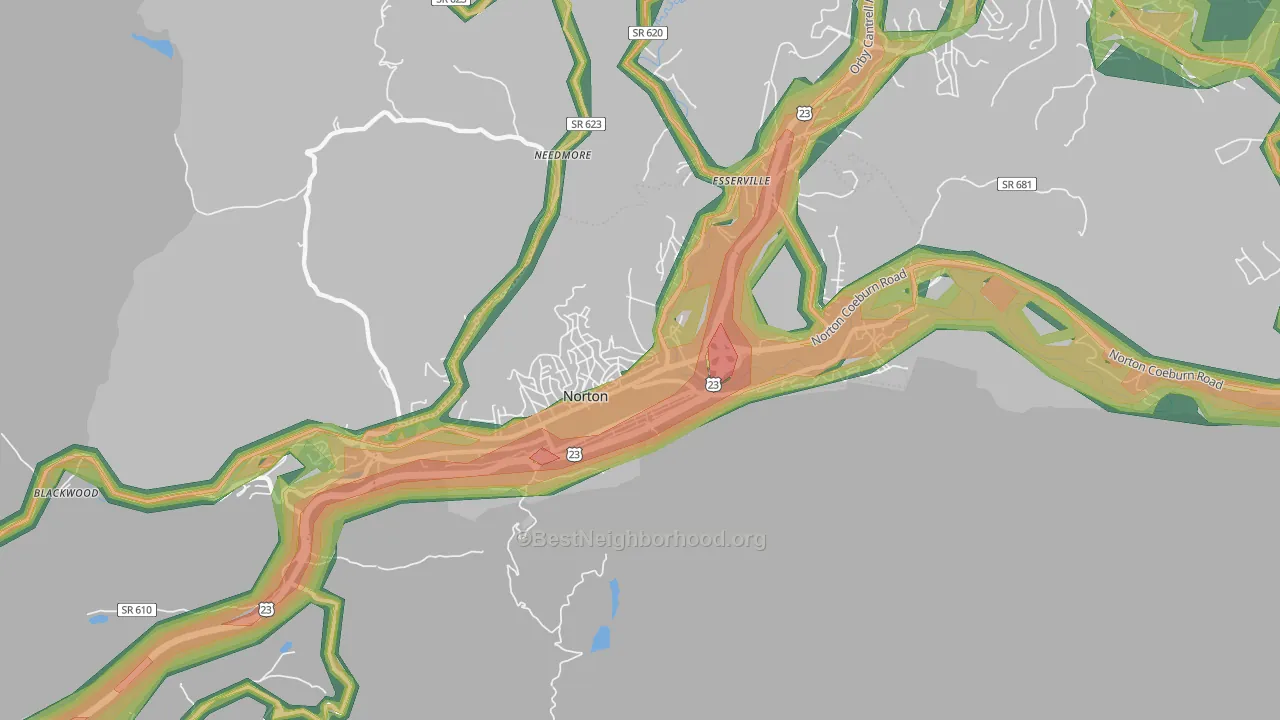 Norton City, VA Map of Noise Levels in Norton City