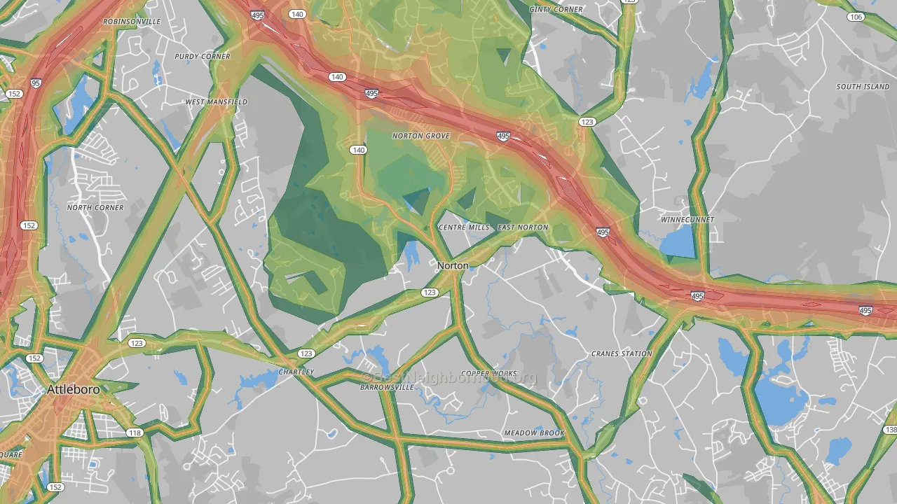 Norton, MA Map of Noise Levels in Norton