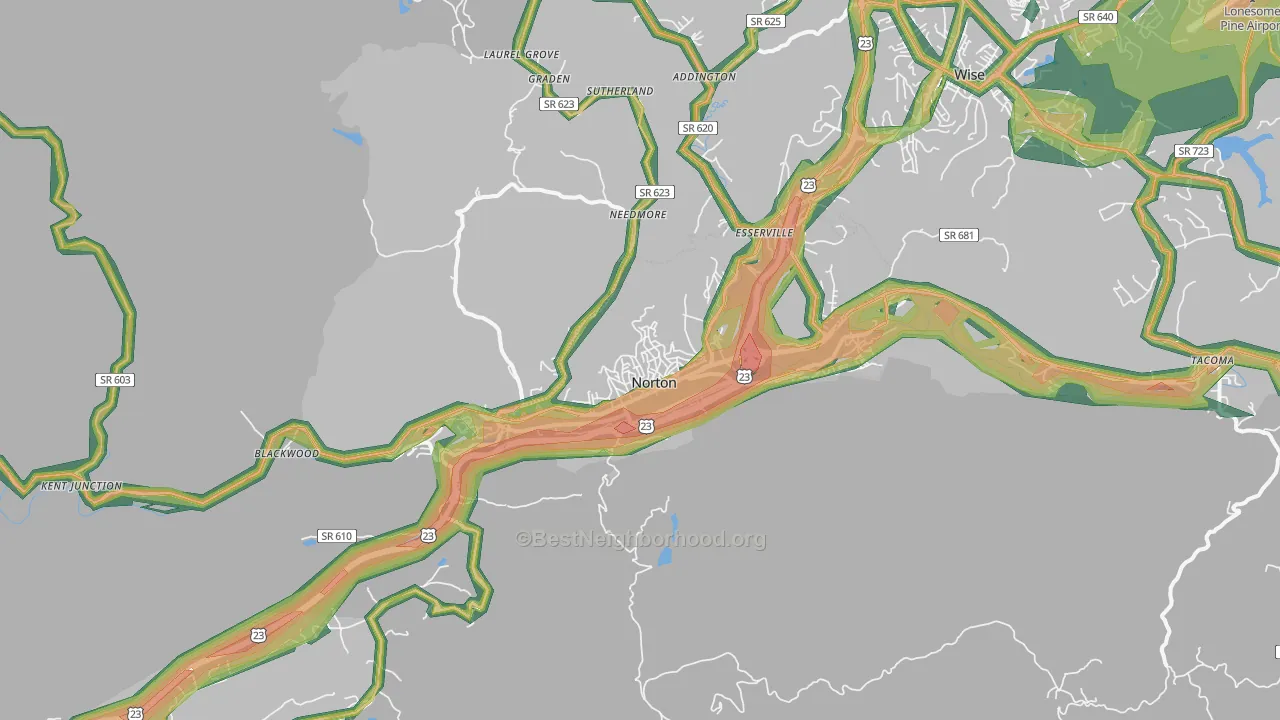 Norton, VA Map of Noise Levels in Norton