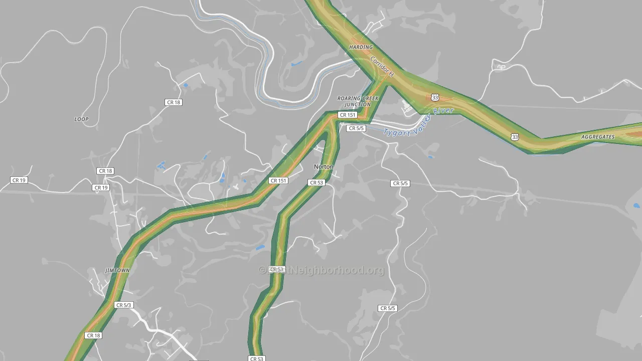 Norton, WV Map of Noise Levels in Norton