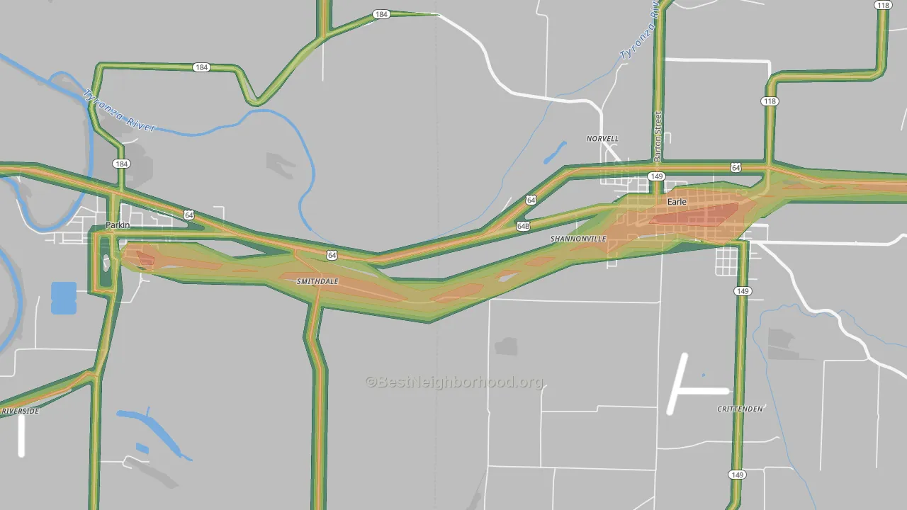 Norvell, AR Map of Noise Levels in Norvell