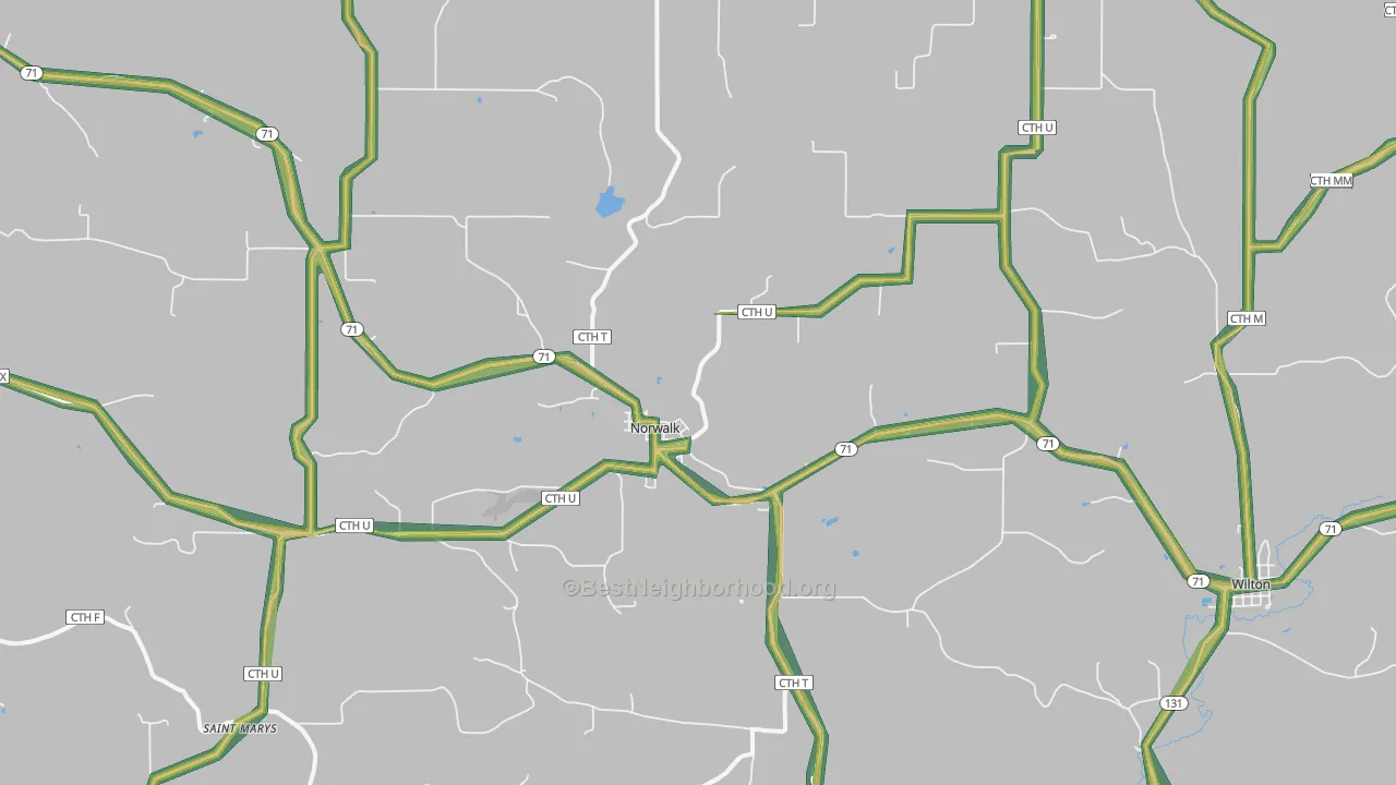 Norwalk, WI Map of Noise Levels in Norwalk