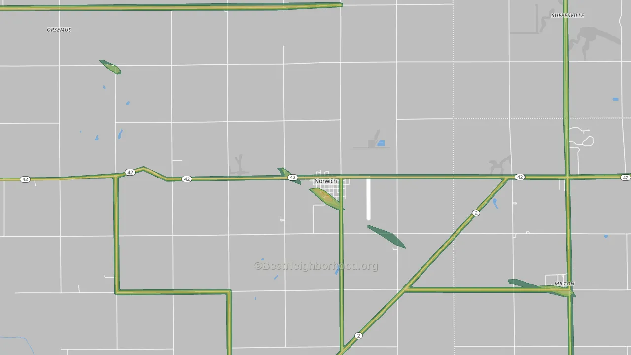 Norwich, KS Map of Noise Levels in Norwich