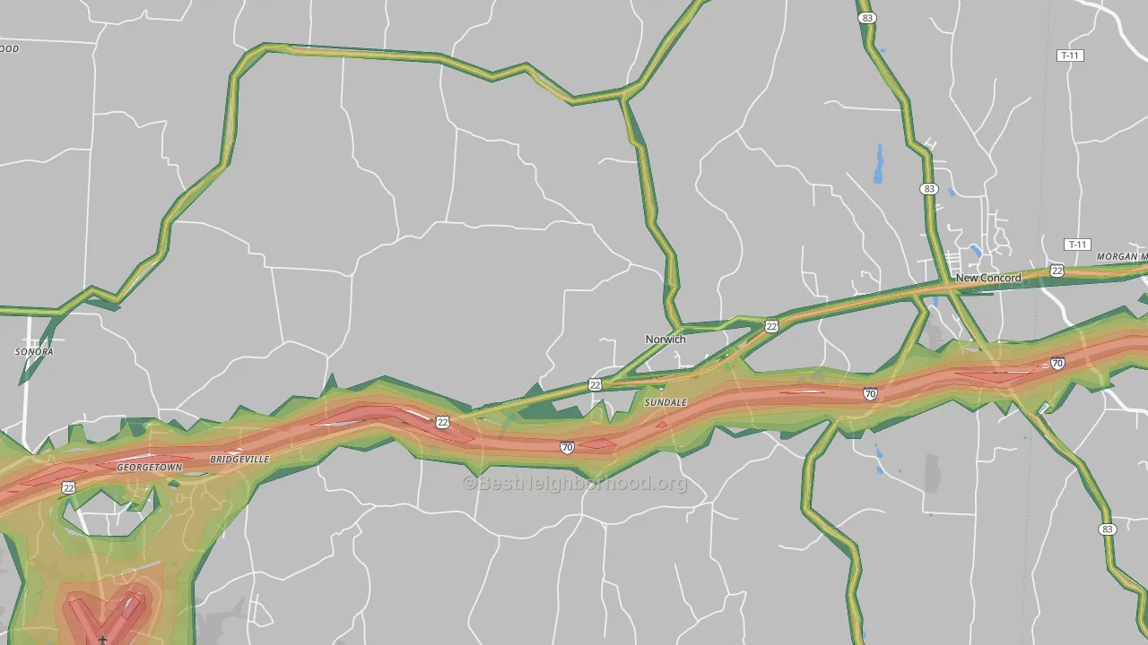 Norwich, OH Map of Noise Levels in Norwich