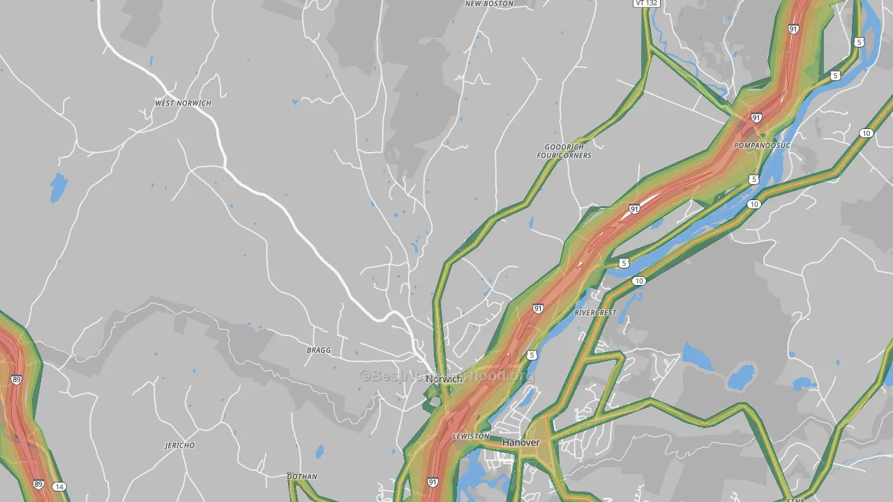 Norwich, VT Map of Noise Levels in Norwich