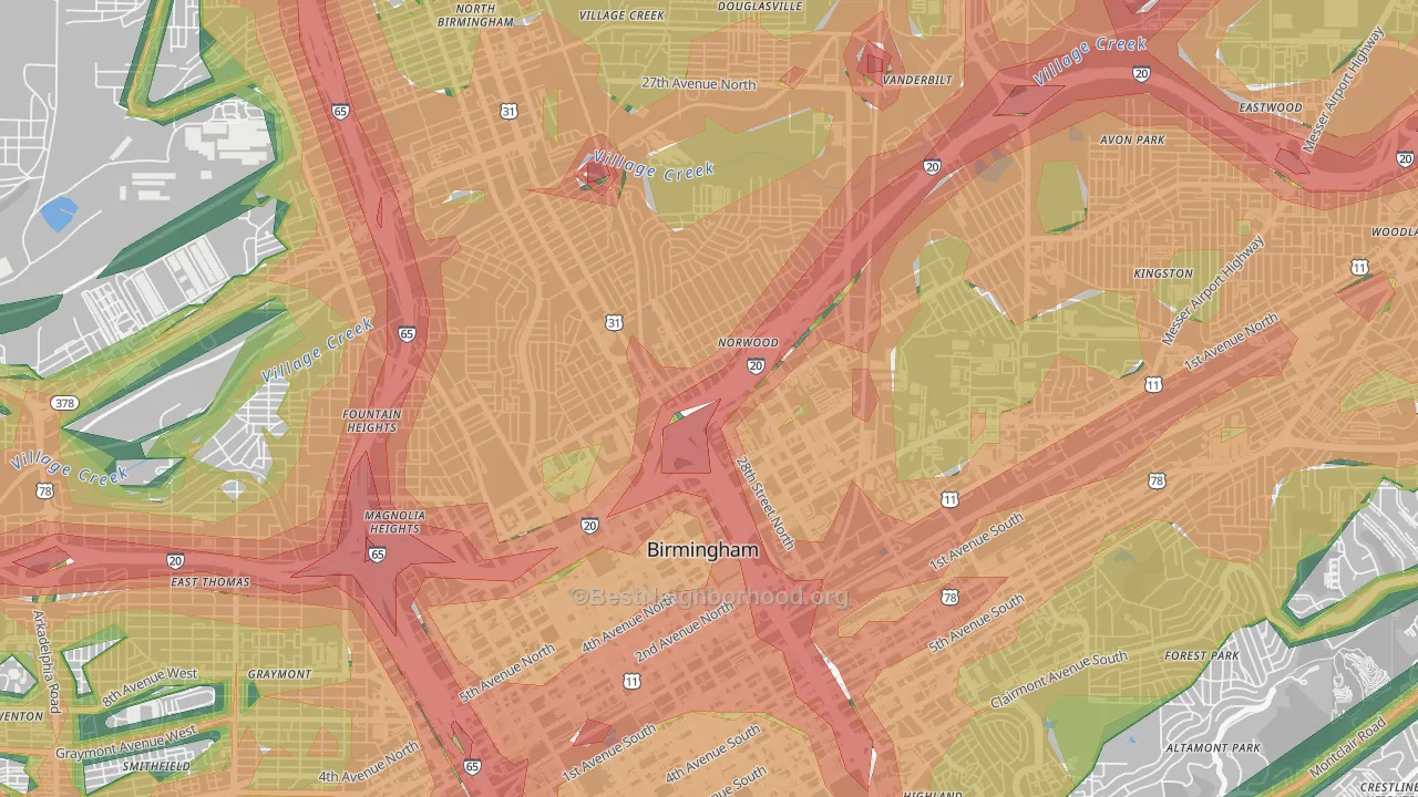 Norwood, Birmingham, AL Map of Noise Levels in Norwood