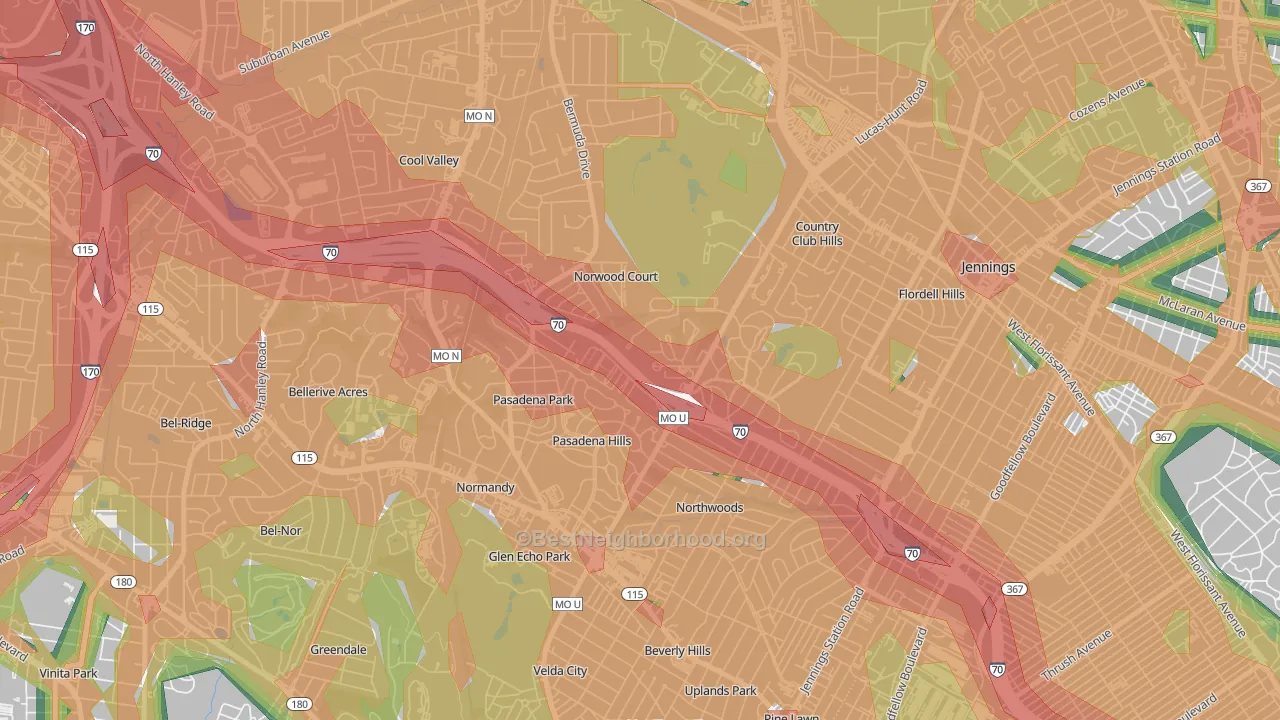 Norwood Court, MO Map of Noise Levels in Norwood Court