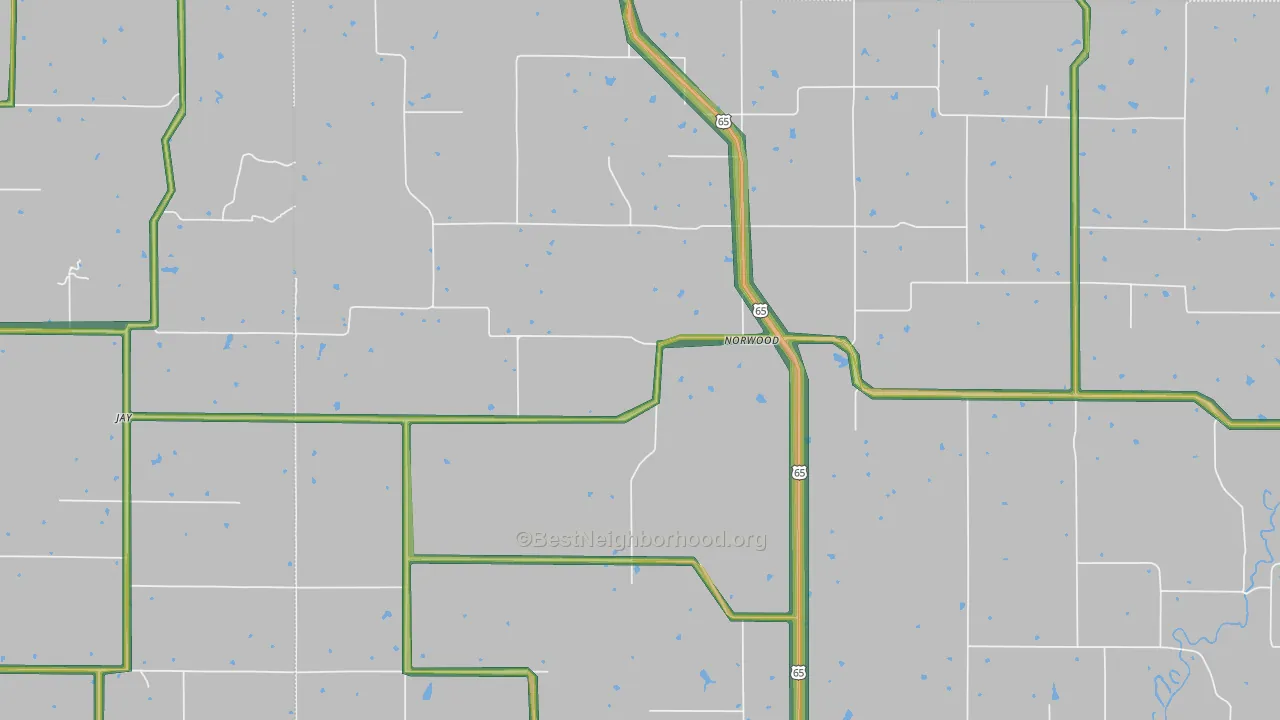 Norwood, IA Map of Noise Levels in Norwood