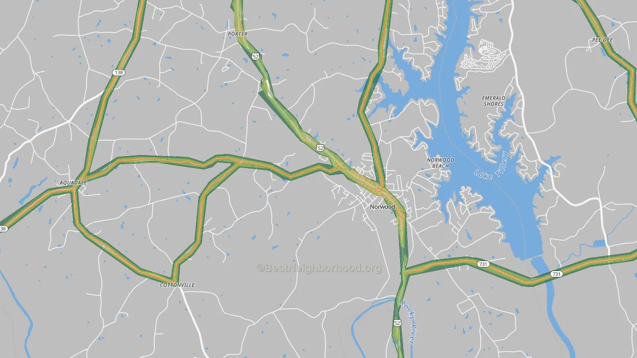 Norwood, NC Map of Noise Levels in Norwood