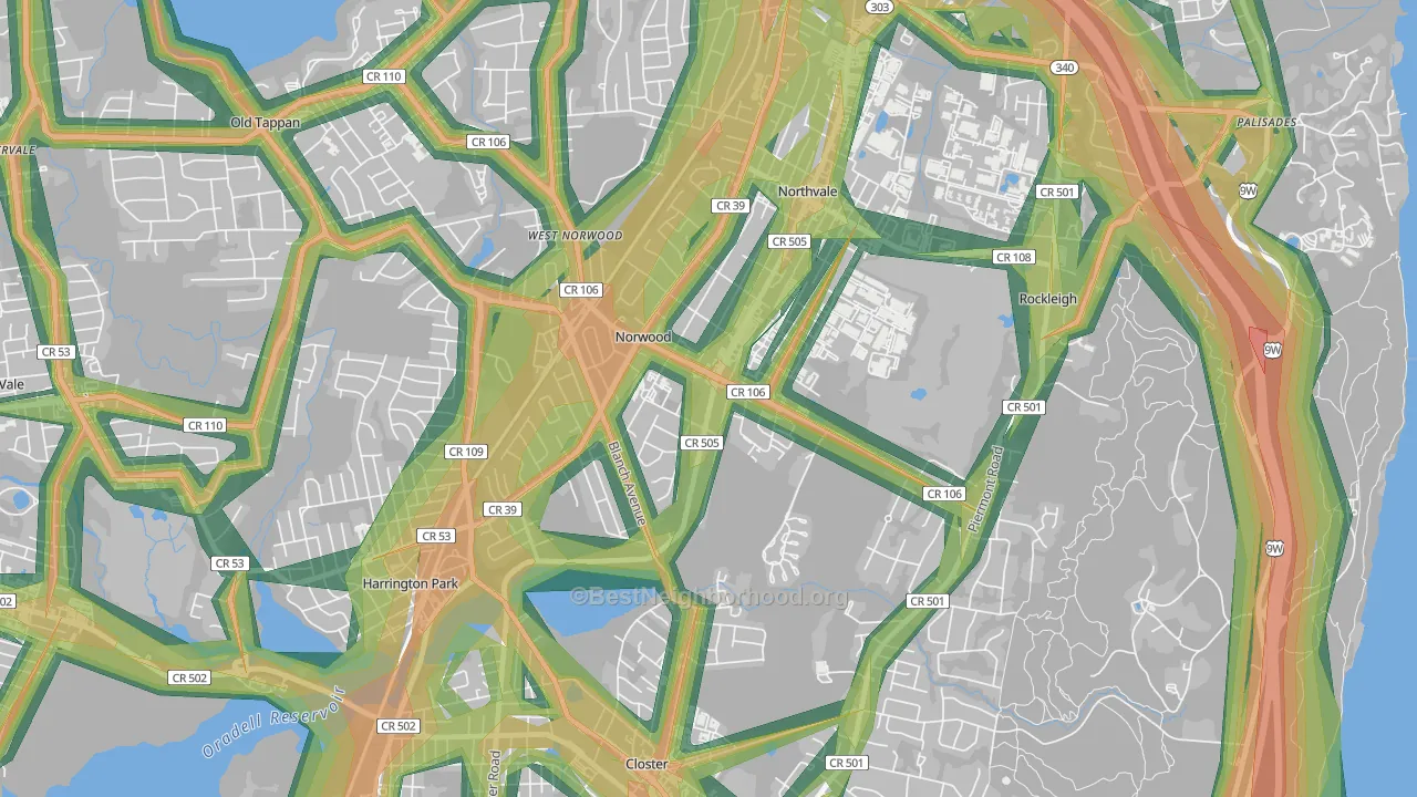 Norwood, NJ Map of Noise Levels in Norwood