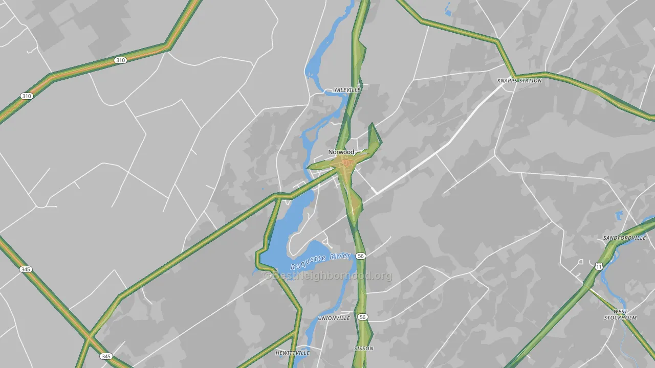 Norwood, NY Map of Noise Levels in Norwood
