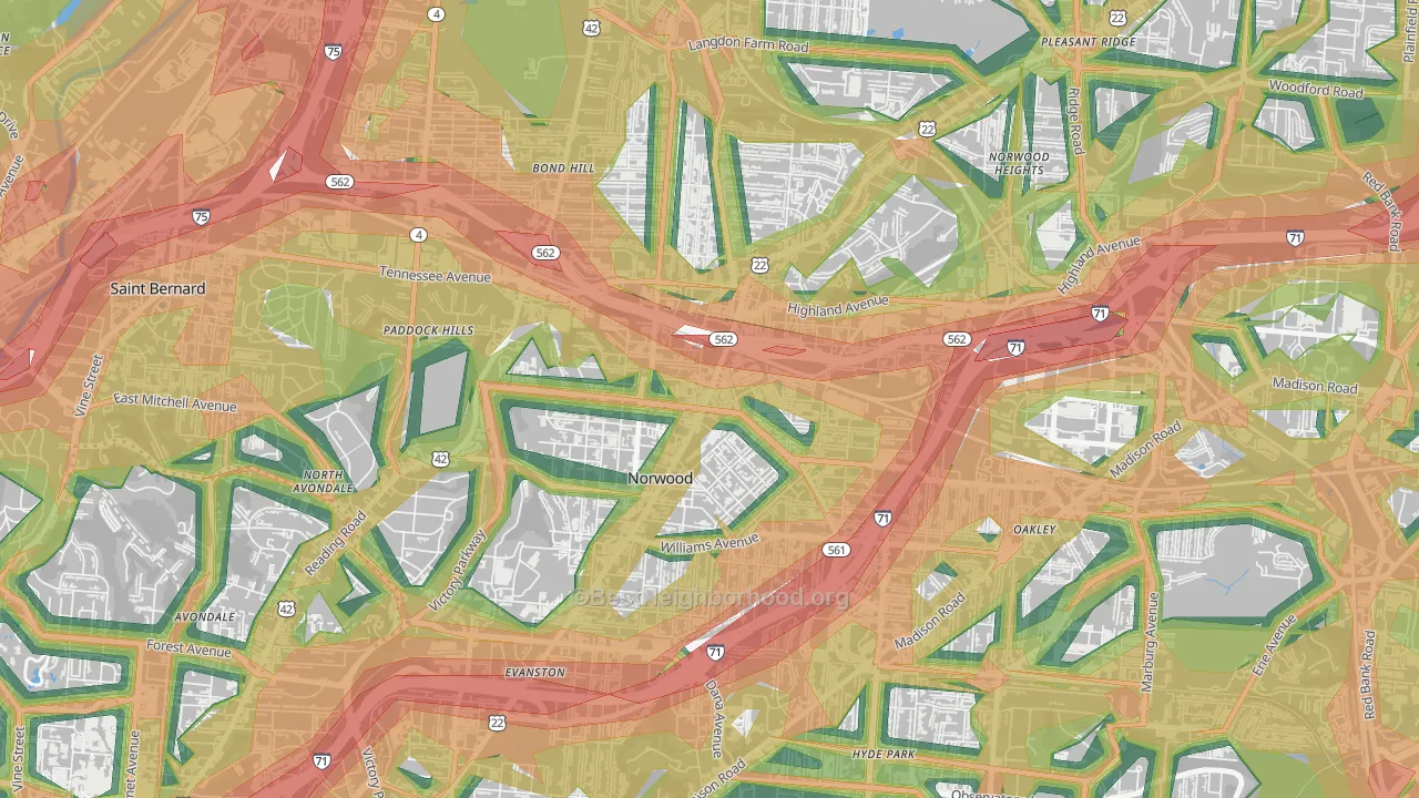 Norwood, OH Map of Noise Levels in Norwood