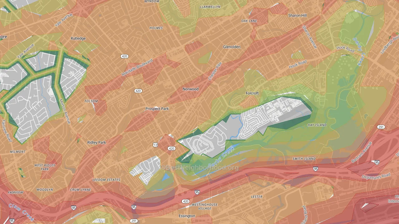 Norwood, PA Map of Noise Levels in Norwood