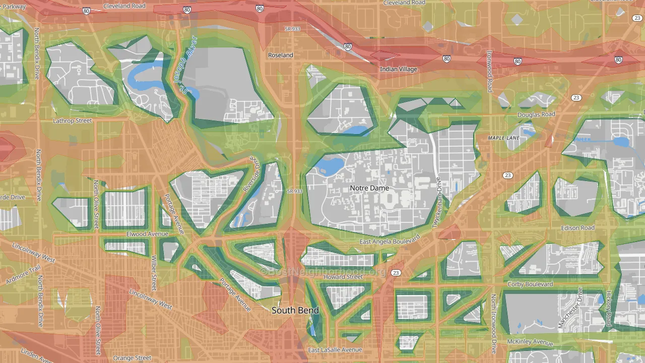 Notre Dame, IN Map of Noise Levels in Notre Dame