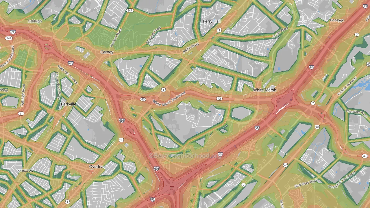 Nottingham, MD Map of Noise Levels in Nottingham