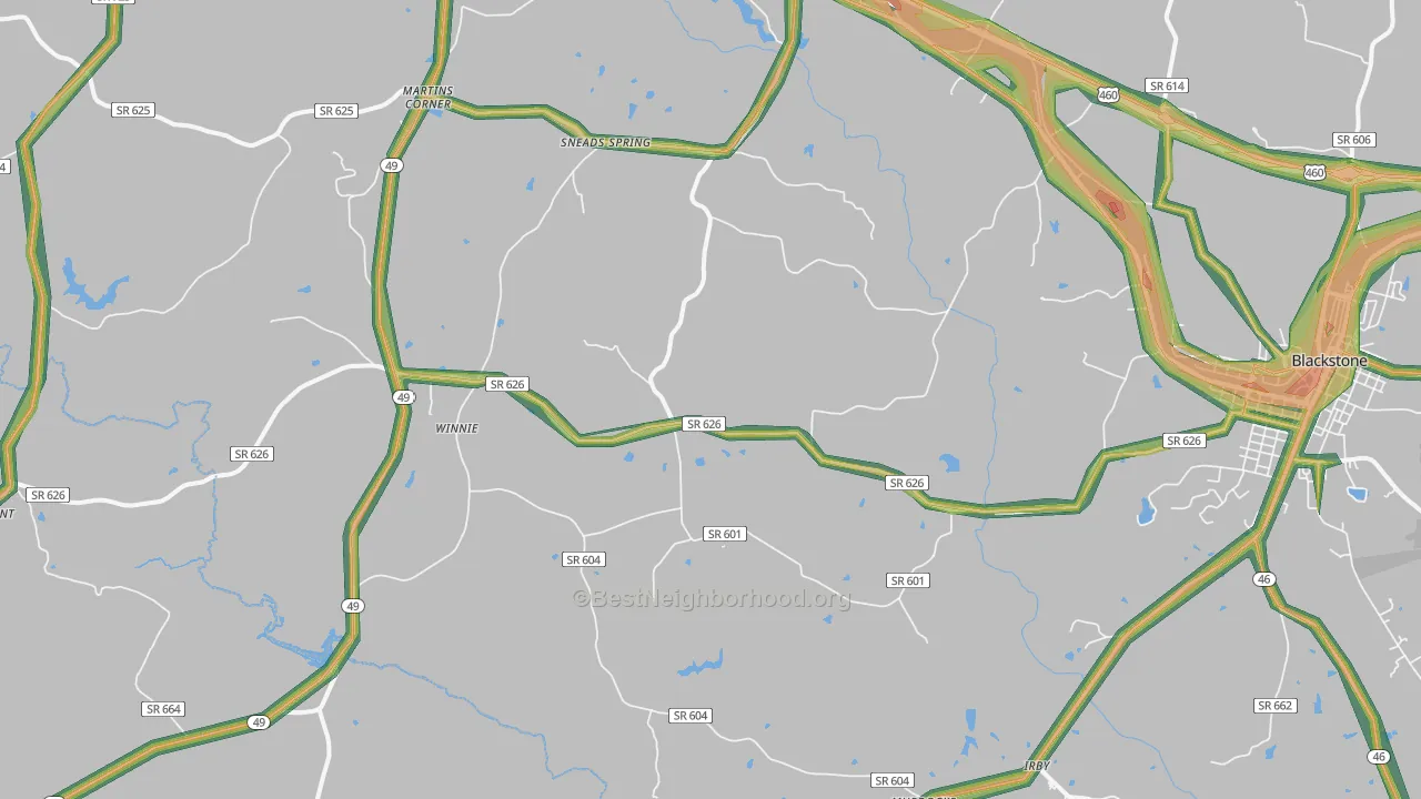 Nottoway, VA Map of Noise Levels in Nottoway
