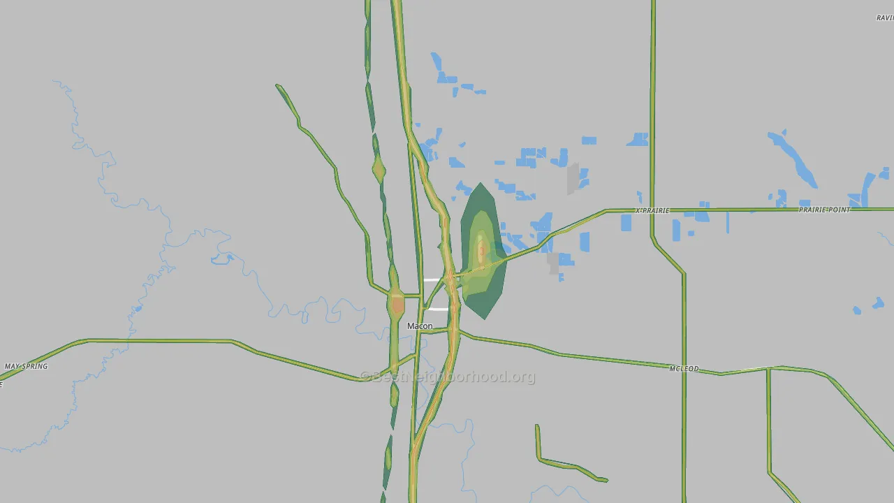 Noxubee County, MS Map of Noise Levels in Noxubee County