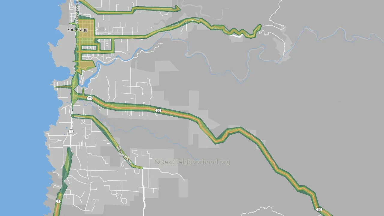 Noyo, CA Map of Noise Levels in Noyo