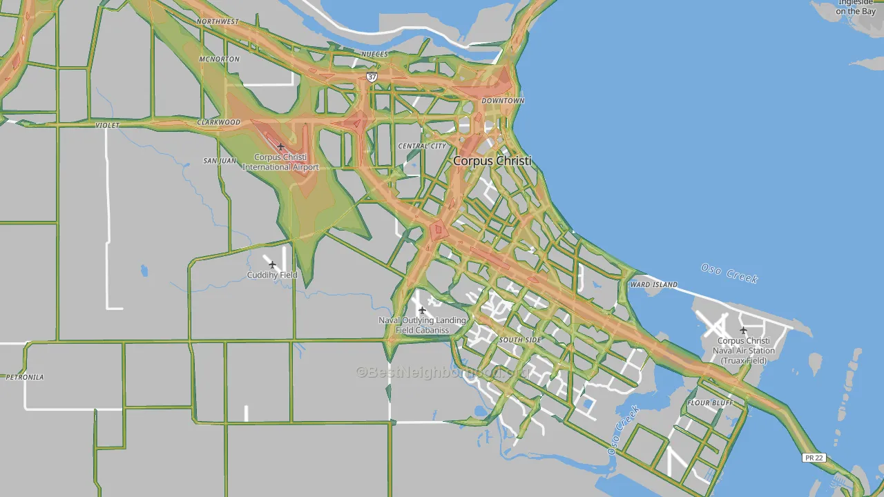 Nueces County, TX Map of Noise Levels in Nueces County