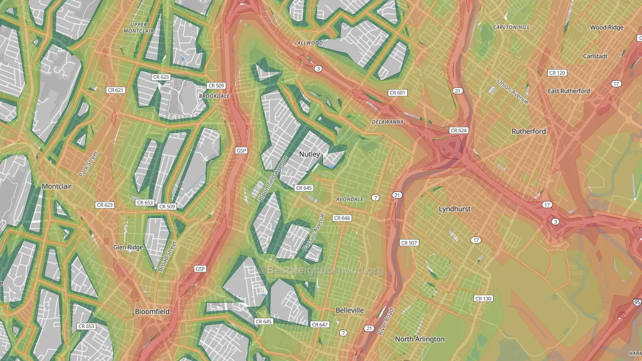 Nutley, NJ Map of Noise Levels in Nutley