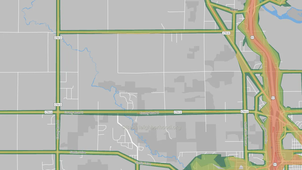 Nutterville, WI Map of Noise Levels in Nutterville