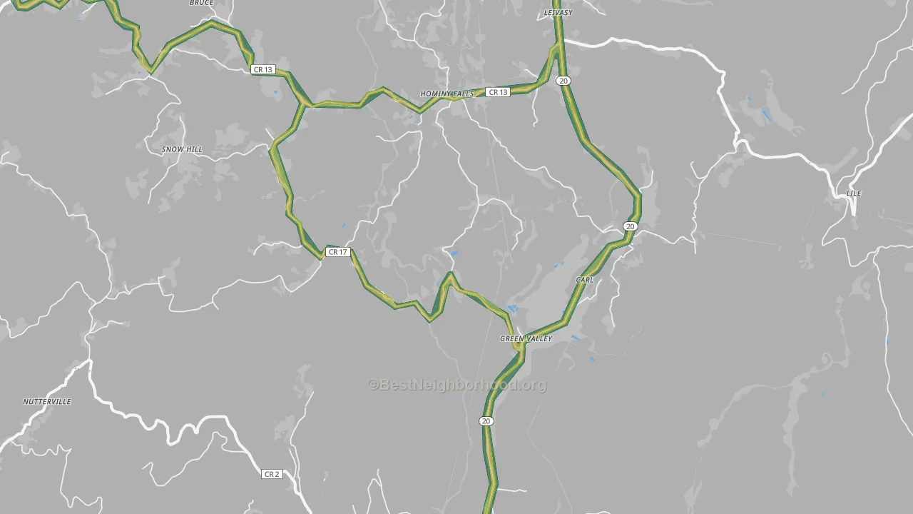 Nutterville, WV Map of Noise Levels in Nutterville