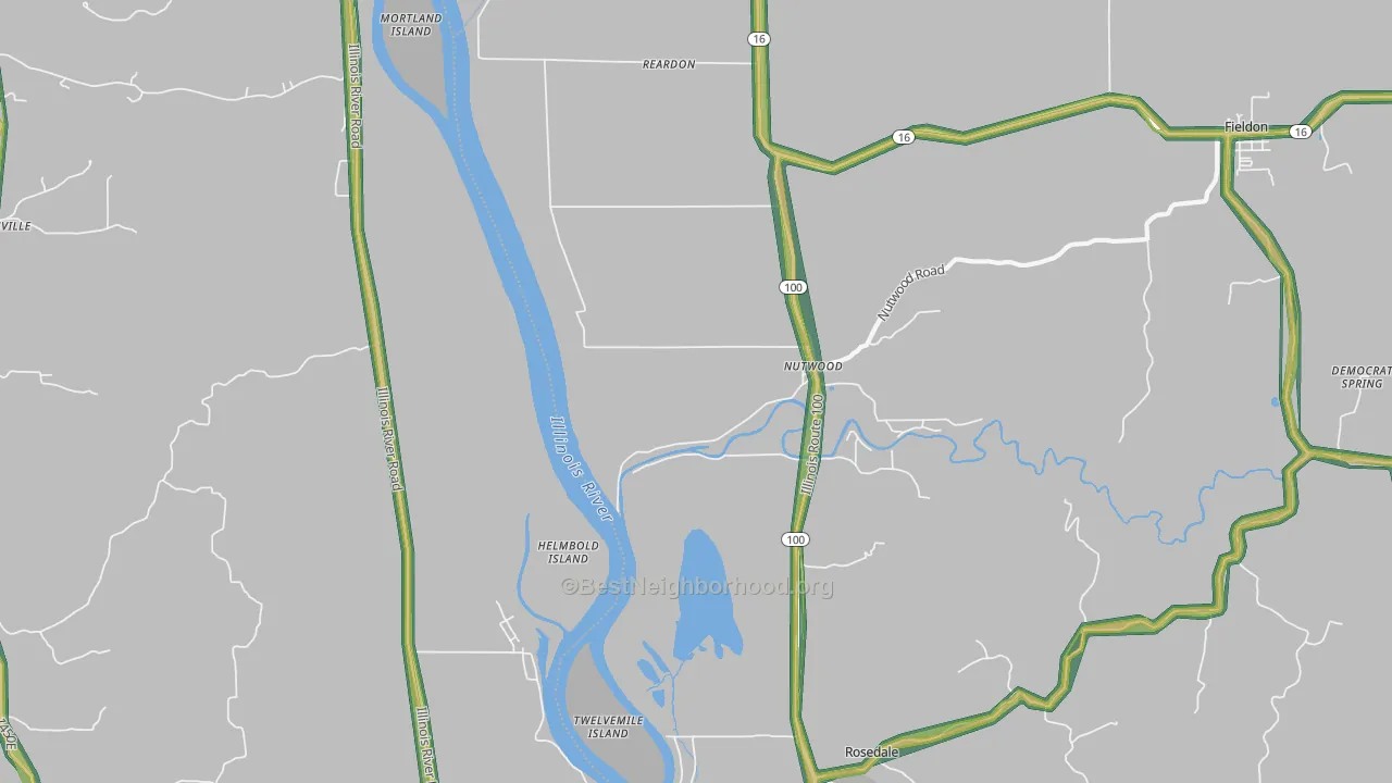 Nutwood, IL Map of Noise Levels in Nutwood