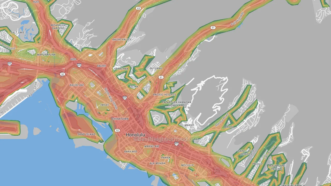 Nuuanu-Punchbowl, Honolulu, HI Map of Noise Levels in Nuuanu-Punchbowl
