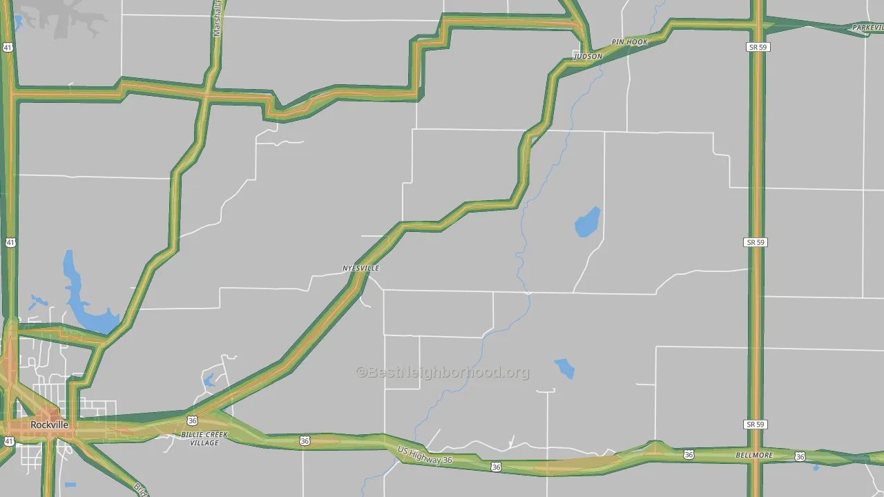 Nyesville, IN Map of Noise Levels in Nyesville