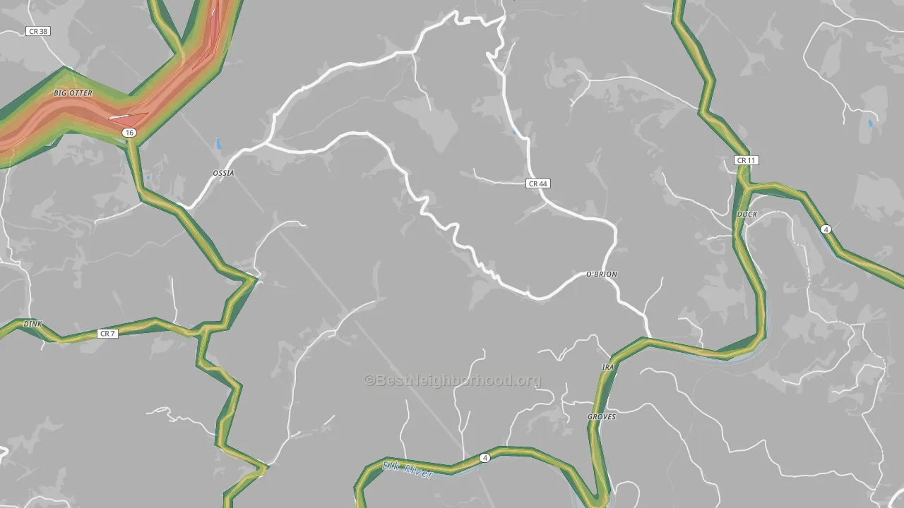 O'Brion, WV Map of Noise Levels in O'Brion