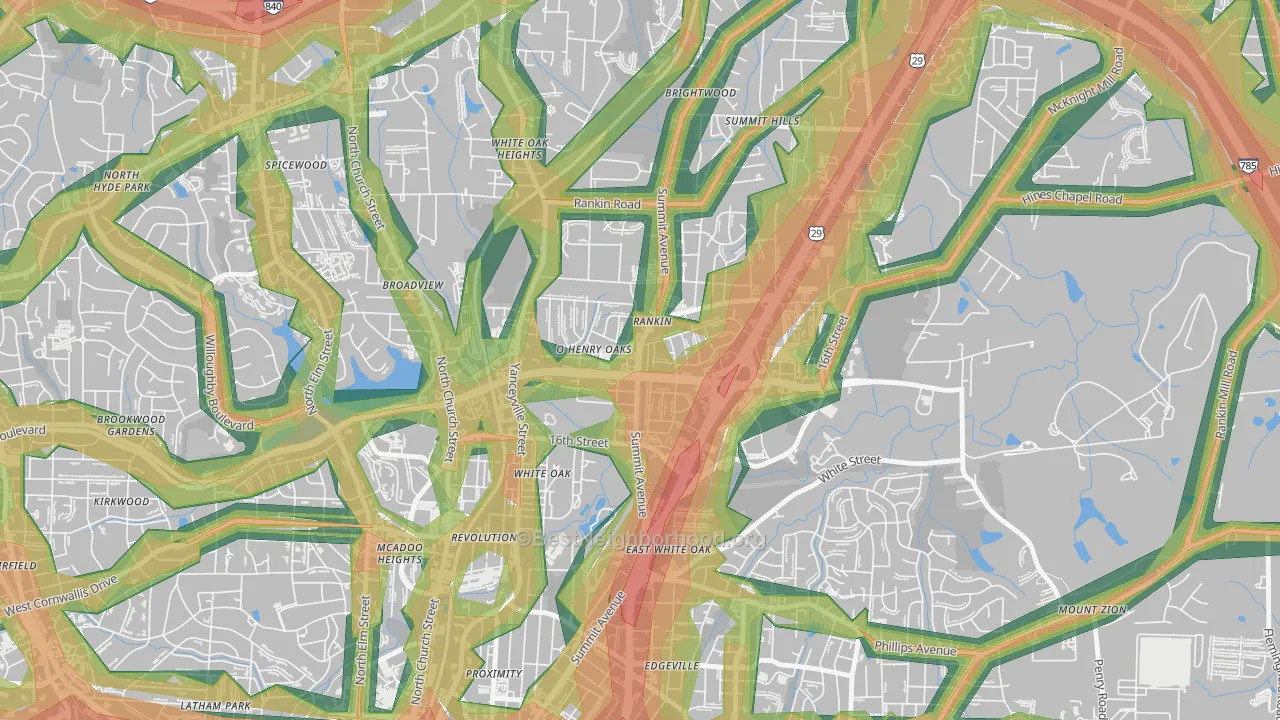 O Henry Oaks, Greensboro, NC Map of Noise Levels in O Henry Oaks