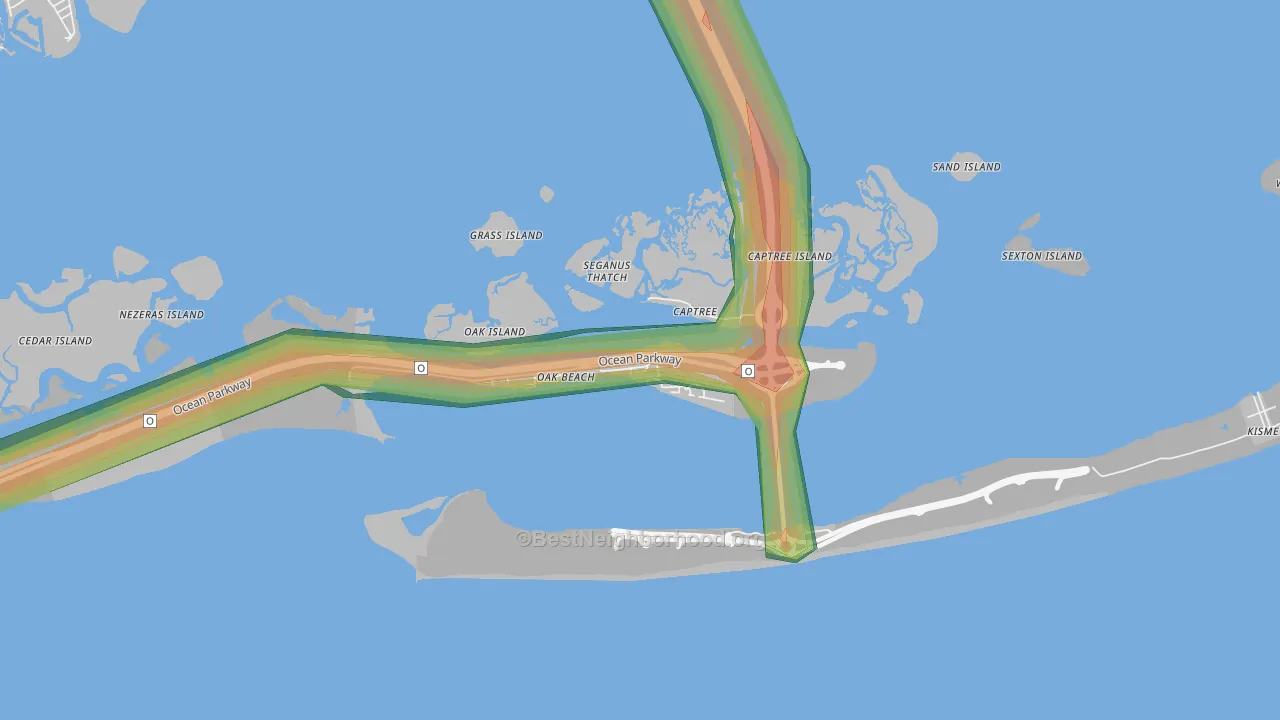 Oak Beach, NY Map of Noise Levels in Oak Beach