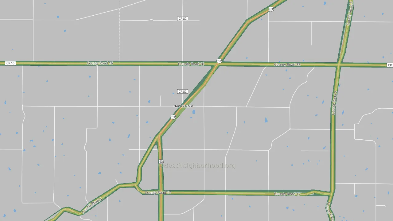 Oak Center, MN Map of Noise Levels in Oak Center