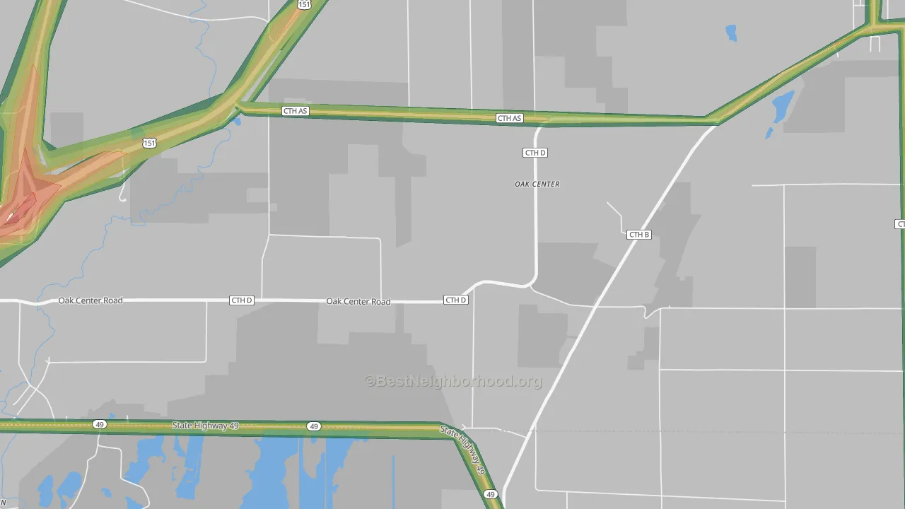 Oak Center, WI Map of Noise Levels in Oak Center