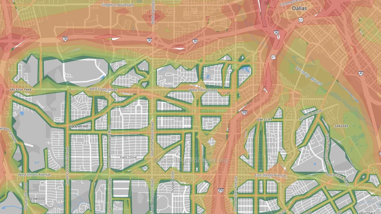 Oak Cliff, Dallas, TX Map of Noise Levels in Oak Cliff