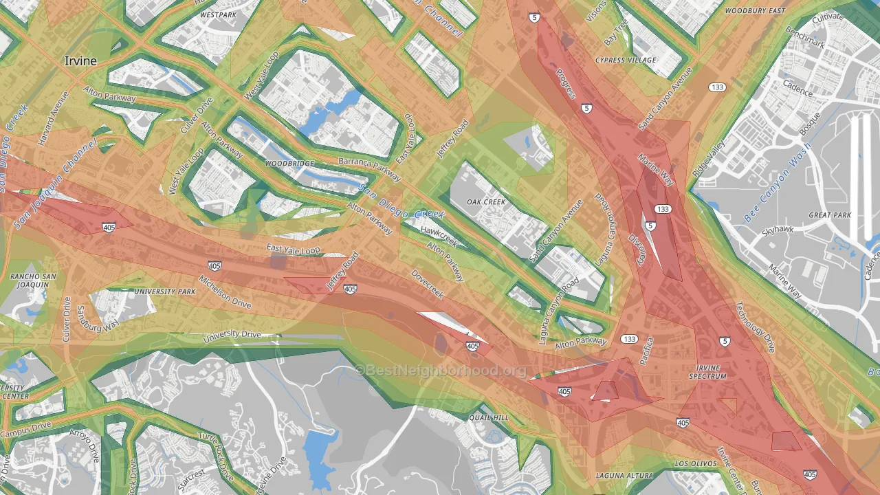 Oak Creek, Irvine, CA Map of Noise Levels in Oak Creek