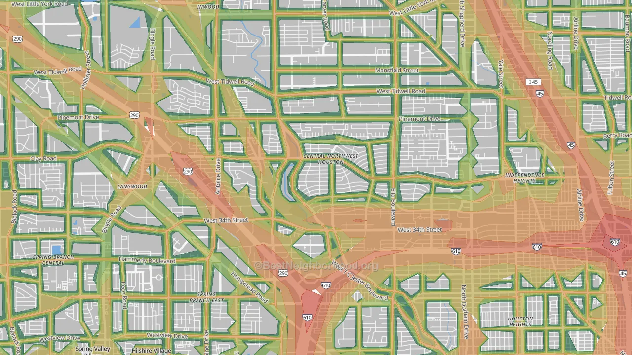 Oak Forest-Garden Oaks, Houston, TX Map of Noise Levels in Oak Forest-Garden Oaks