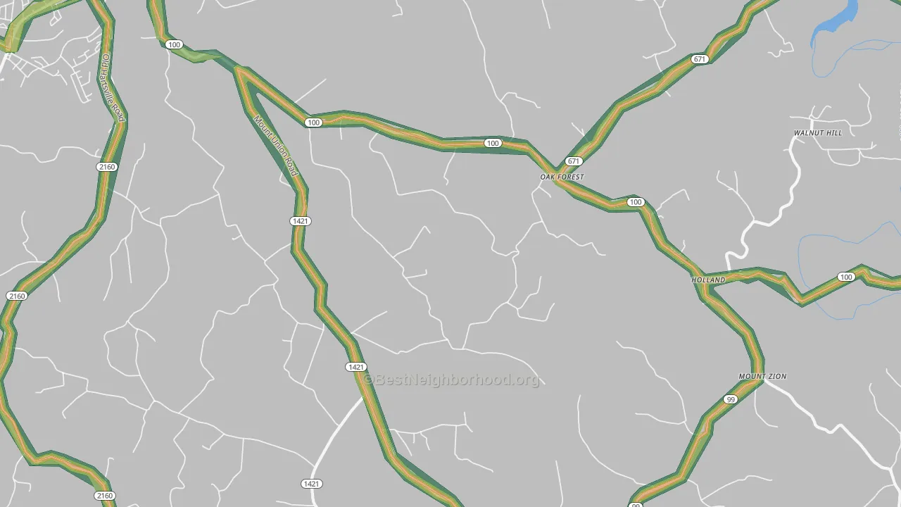 Oak Forest, KY Map of Noise Levels in Oak Forest