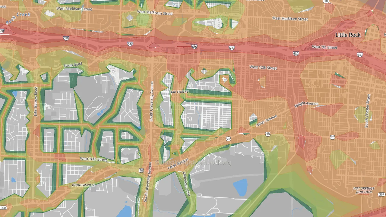 Oak Forest, Little Rock, AR Map of Noise Levels in Oak Forest
