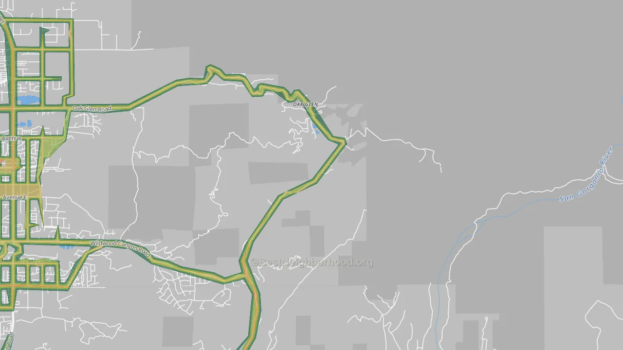 Oak Glen, CA Map of Noise Levels in Oak Glen