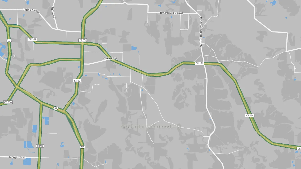 Oak Grove, FL Map of Noise Levels in Oak Grove