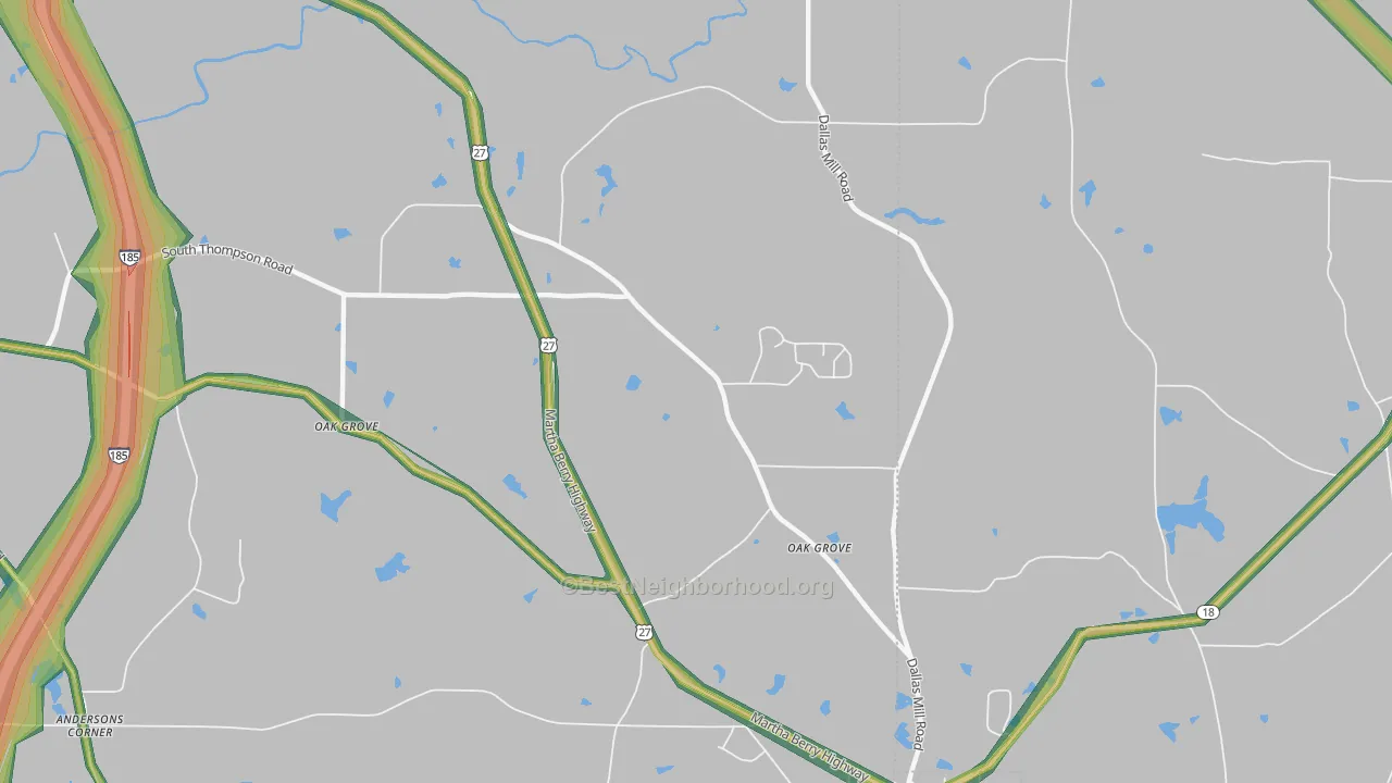 Oak Grove, GA Map of Noise Levels in Oak Grove