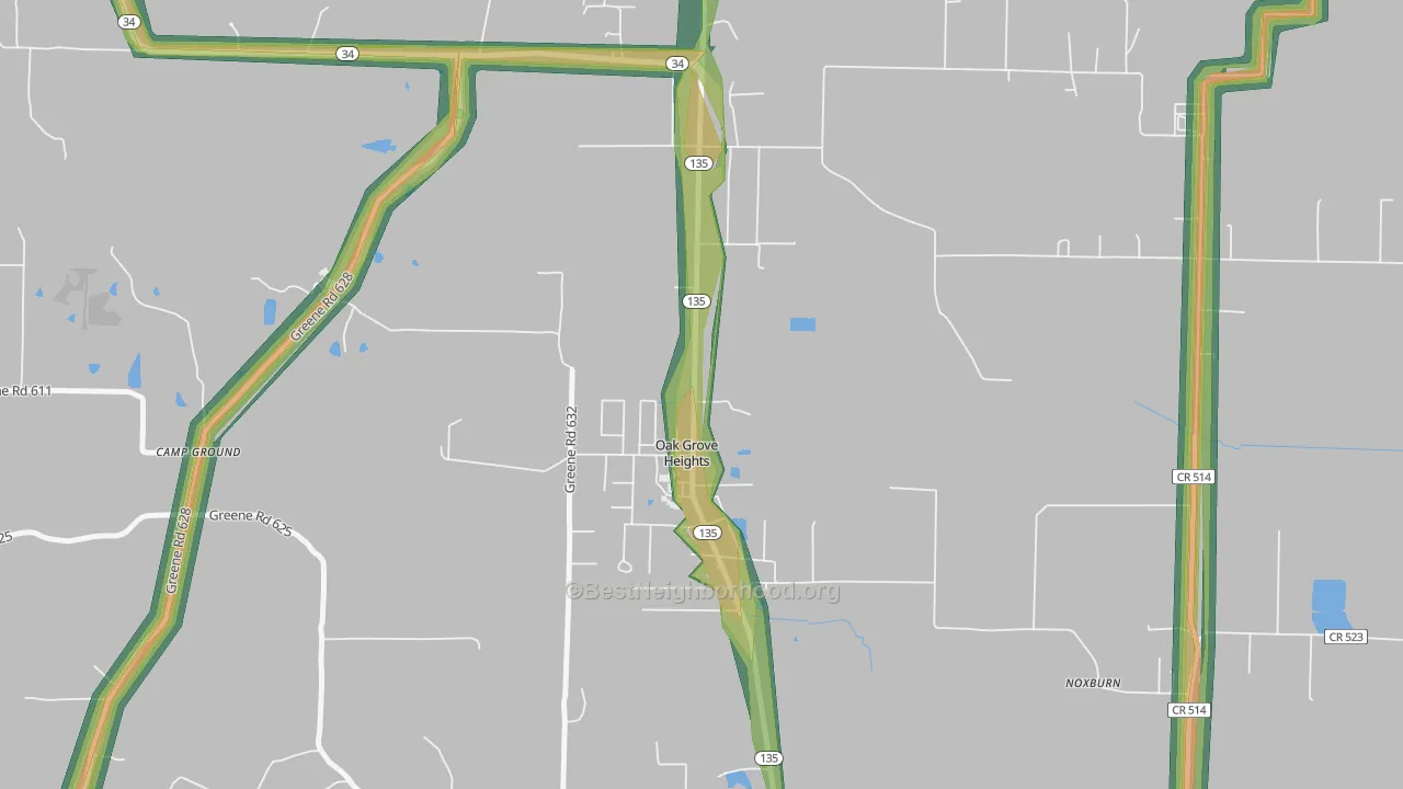 Oak Grove Heights, AR Map of Noise Levels in Oak Grove Heights