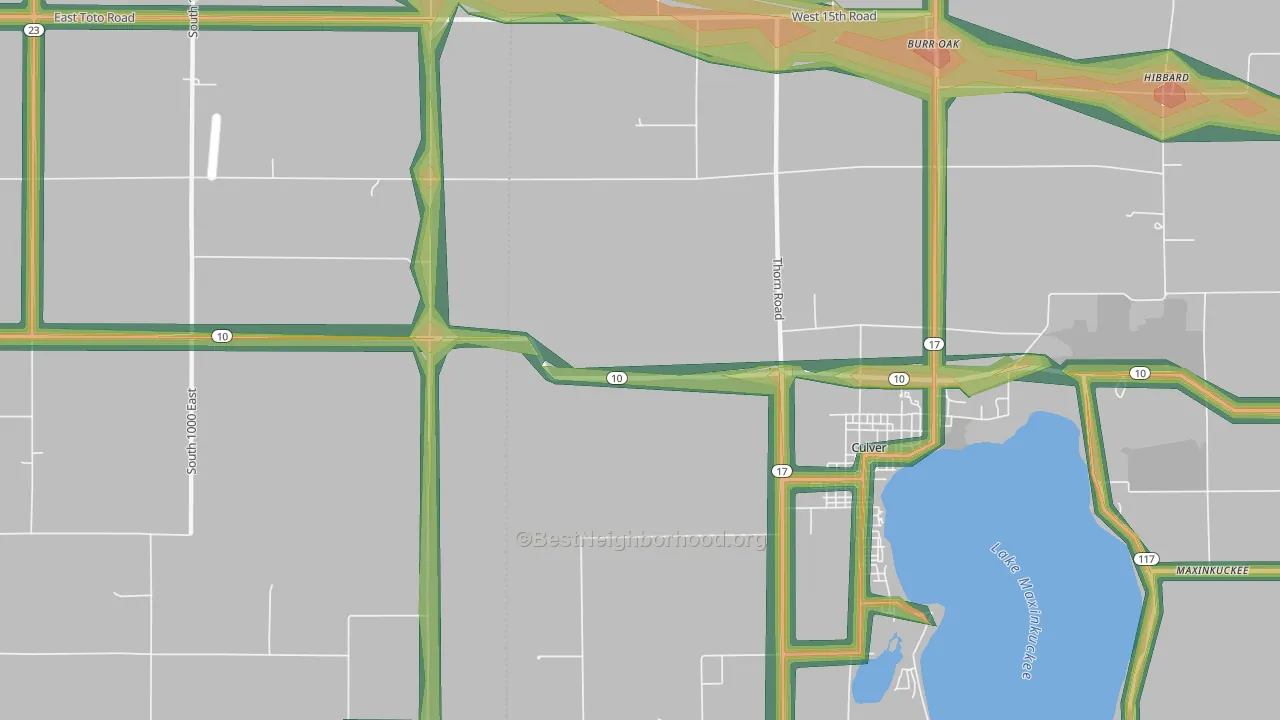 Oak Grove, IN Map of Noise Levels in Oak Grove