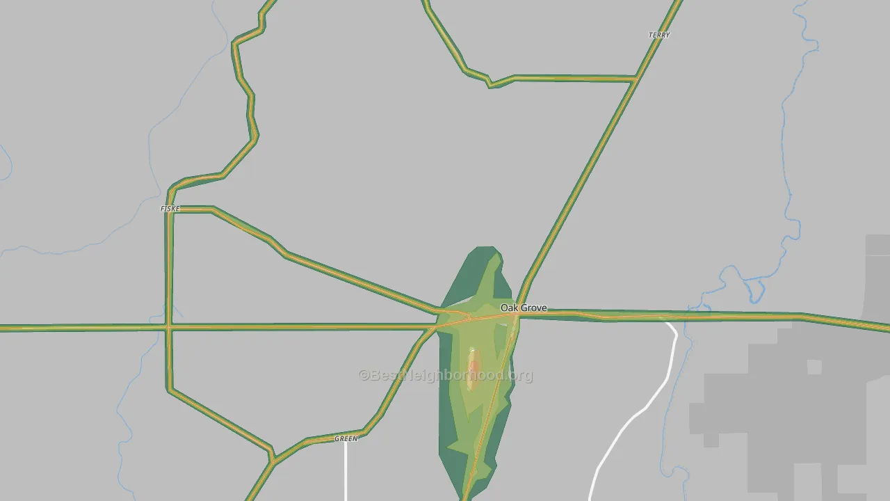Oak Grove, LA Map of Noise Levels in Oak Grove
