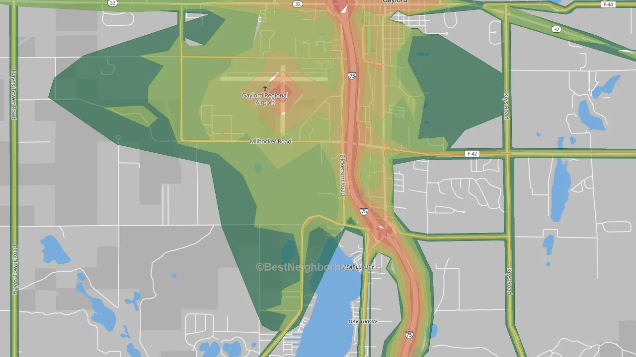 Oak Grove, MI Map of Noise Levels in Oak Grove